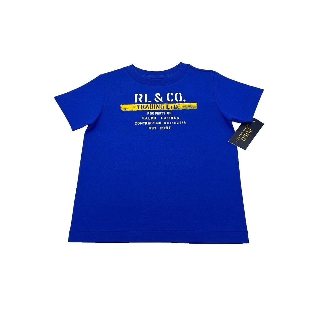 Polo Ralph Lauren Boys T-Shirt Graphic Tee Denim I Rugby Royal Blue 2/2T